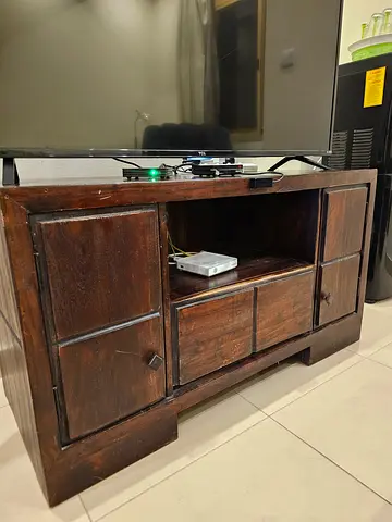 Solid Wood TV Cabinet / Entertainment Unit - Dark Finish 110x45cm