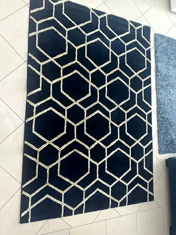 Blue L shape sofa with blue Geometric Modern Area Rug - Good Condition