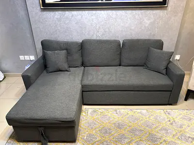 Dark Grey L-Shaped Sofa Bed with Storage