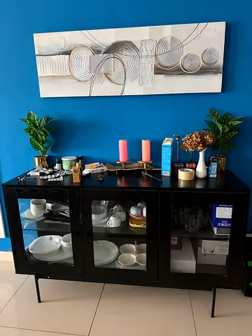 Black Glass-Front Sideboard / Buffet Cabinet - Excellent Condition