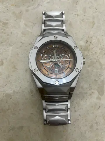 Hublot Mens stainless steel chronograph wristwatch with brown textured dial
