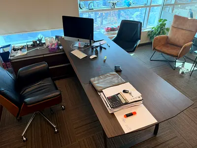 Executive Office Desk with Matching Drawer Unit  - Dark Wood