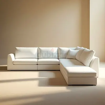 Light Beige L-Shaped Corner Sofa - 4-Seater, Good Condition