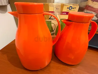 Set of 2 Orange Thermal Carafes / Vacuum Flasks - Perfect Condition