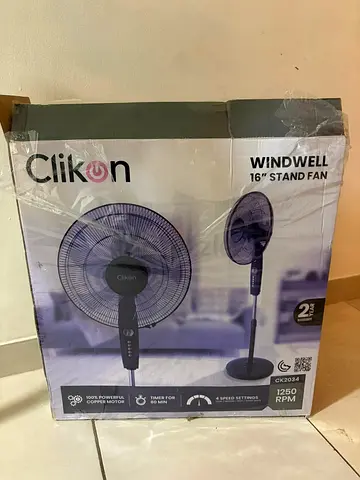 Clikon Windwell 16 Stand Fan - 4-Speed, 1250 RPM (New in Box) with 2 year Warranty