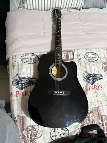 Black Acoustic Guitar - Good Working Condition