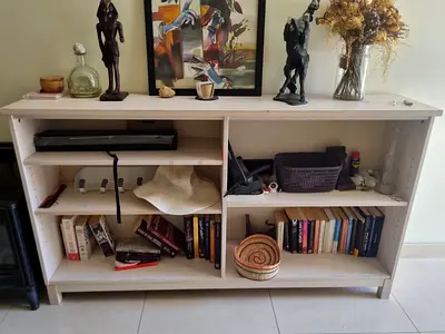 White Wooden Low Bookcase / Display Shelf - 2 Sections