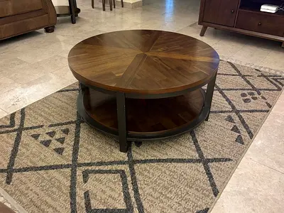 1 Big and 2 Small Round Wooden Coffee Table with Lower Shelf - Good Condition