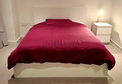 Queen Size Bed Frame (140 x 200) + 24 cm high Mattress + chest of drawers: Practically New
