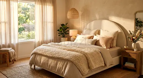 Queen upholstered bed with curved headboard - -One Year Warranty