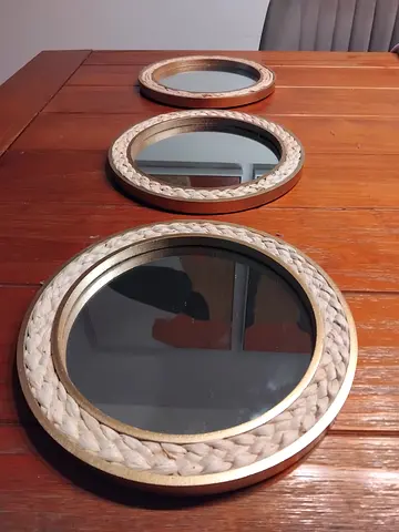 Decorative Round Mirror with Braided Frame 24x24cm