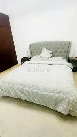 Pan Homes Queen bed frame and side tables and small lamps