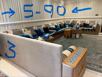 Large L-shaped Majlis Sofa Set with Wooden Inlays — Comfortable  Spacious
