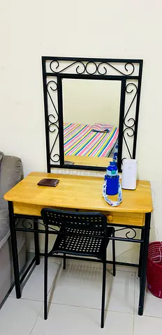 Wooden Dressing Table with Metal Frame and Mirror