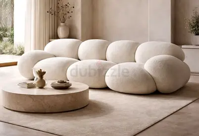 Plush Modern Pebble Sofa - Cream 3-Seater