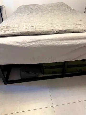 Metal Bed Frame with Under-Bed Storage Space. Included mattres, blanket and bed sheet.