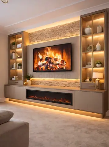Custom Built-in Entertainment Unit with LED Lighting and Display Cabinets