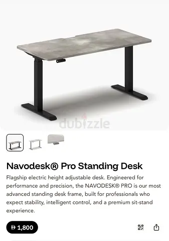 Navodesk Pro Electric Height Adjustable Standing Desk - Grey Concrete Top