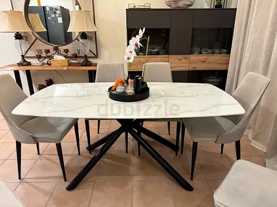 Home centre marble top table with six chairs.