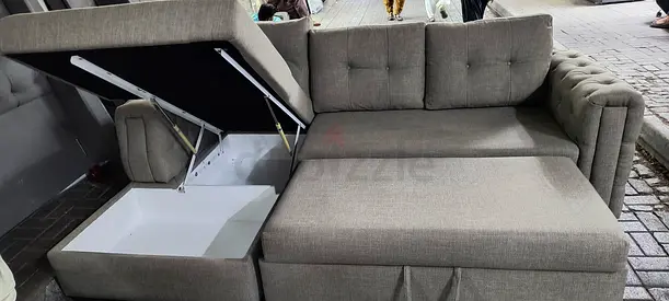 Modern Grey L-shaped Storage Sofa Bed - Good Condition