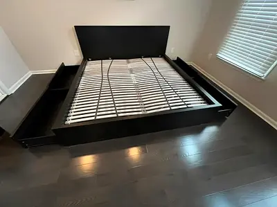 IKEA Black MALM King Storage Bed with IKEA Mattress 180 x 200 cm