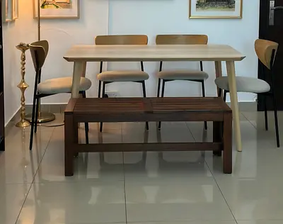 Wooden Dining Table with 4 Chairs and Bench - 600 aed