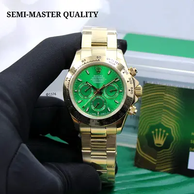Gold Rolex-style Chronograph Watch with Green Dial - Semi-Master Quality