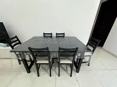 Wooden 6-Seater Dining Table with Chairs - Good Condition