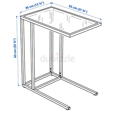 C-shaped Side Table / Laptop Table - Compact Metal Frame with Glass Top