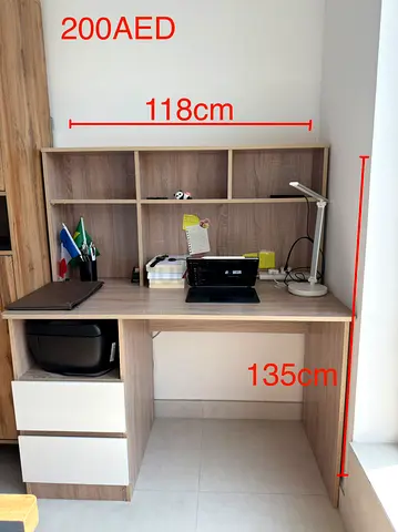 Modern Study Desk with Built-in Shelves and Drawers