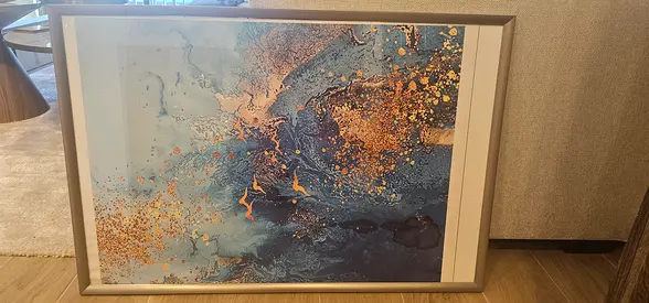 Framed Abstract Ocean Wave Artwork with Metallic Accents