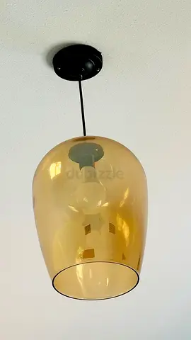 Set of 2 Mid-Century Modern Amber Glass Pendant Lights