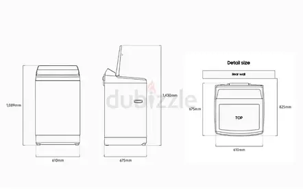 Samsung Top Load Washing Machine - 10 KG Dimensions Diagram (610 x 675 mm footprint)