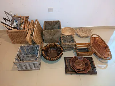 Urgent Woven Baskets  Wooden Storage Crates – Mega Rustic Boho Set