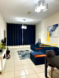 Luxury one-bedroom apartment with a balcony and open views. Ajman One Towers. Fully furnished, avail