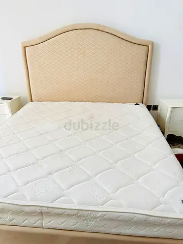 King upholstered bed frame with mattress - beige headboard