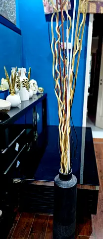 Tall Decorative Floor stone Vase with Dried Branches - Black