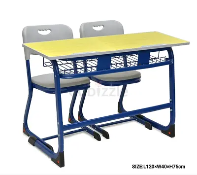 Double School Desk and Chairs Set - Metal Frame, Plastic Seats
