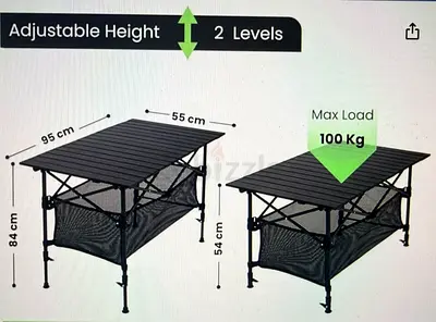 Adjustable Folding Camping Table - Lightweight Portable Outdoor Table (2 Height Levels)