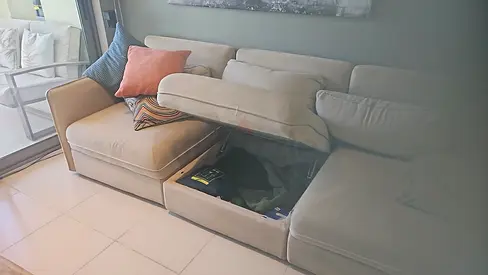 Beige L-shaped Storage Sofa - Good Condition