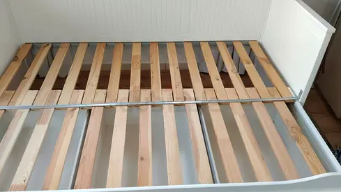 Ikea White wooden single bed frame with slatted base (good condition)