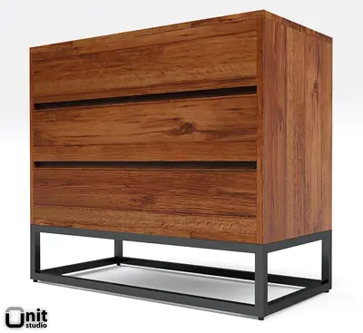 Solid Wood Chest of Drawers on Metal Base - 3 Drawer Dresser