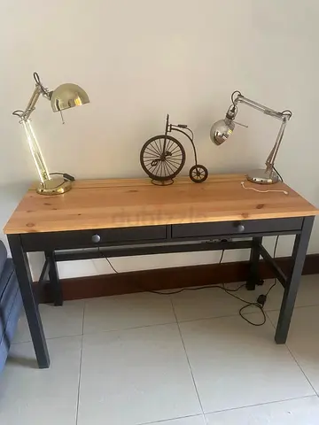 Solid Wood Top Writing Desk with Drawers - Grey Frame
