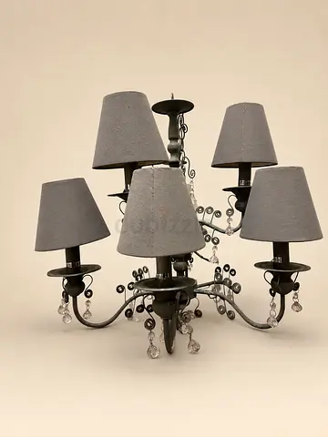 Vintage-style Chandelier with Grey Fabric Shades