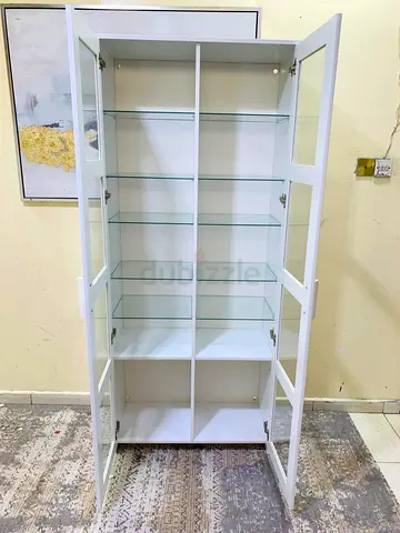 White Display Cabinet with Glass Shelves - Good Condition