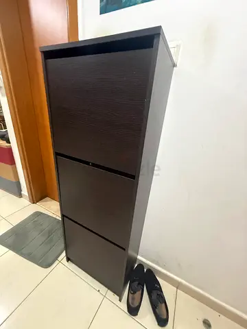 Slim Dark Wood Shoe Cabinet / Narrow Storage Cabinet - 3 Drawers