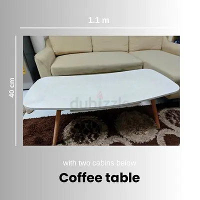 White Mid-Century Modern Coffee Table with Storage - 110cm x 40cm