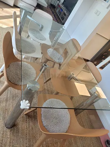 Glass Top Dining Table with 6 Modern Chairs - Good Condition