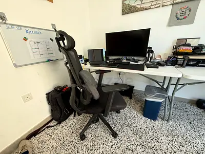 Ergonomic Office Chair with Headrest and Lumbar Support - Good Condition with table