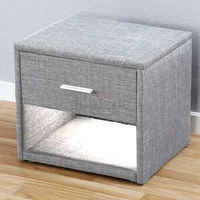 Grey Fabric Bedside Nightstand with Storage Drawer